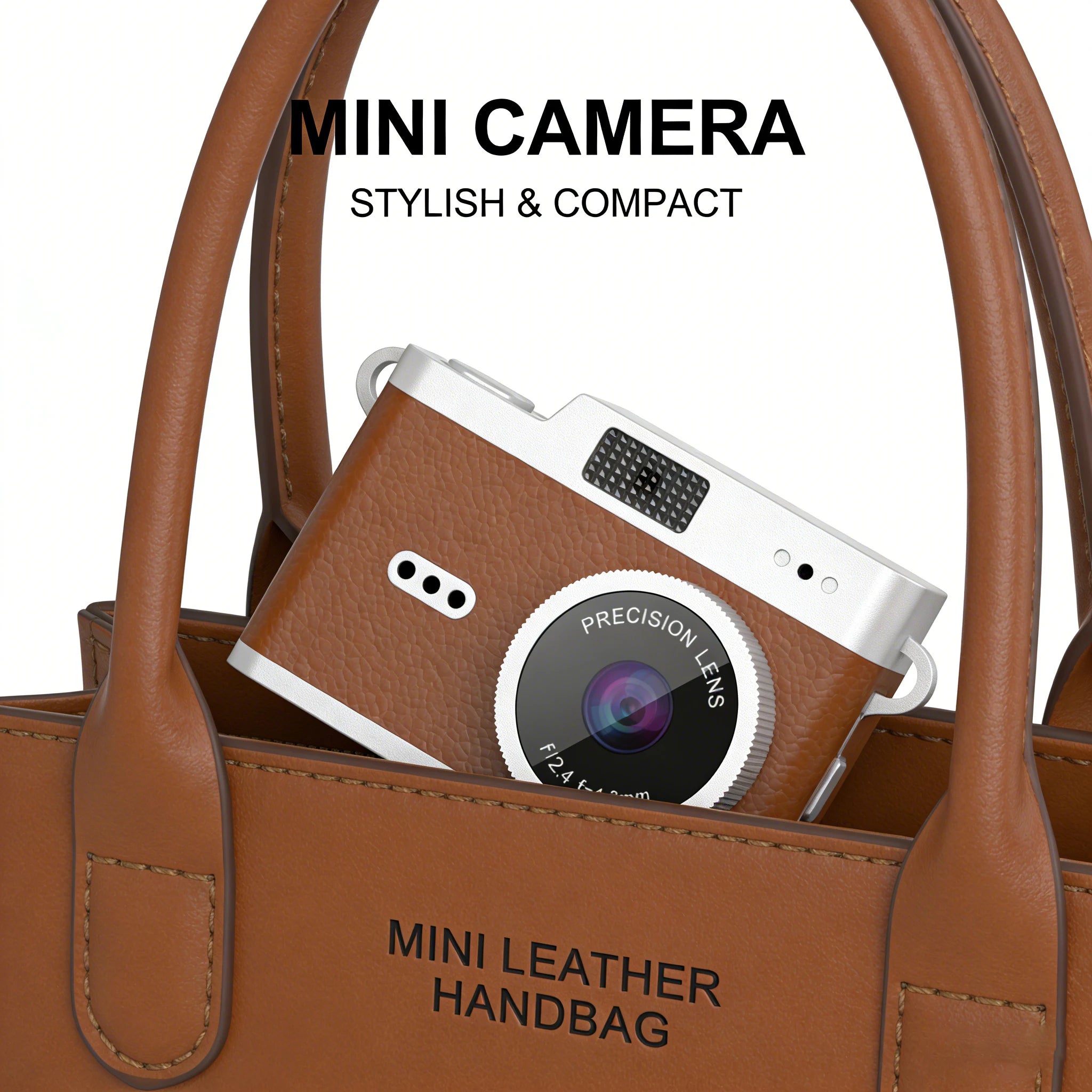 Vintage wallet mini camera in a mini leather handbag