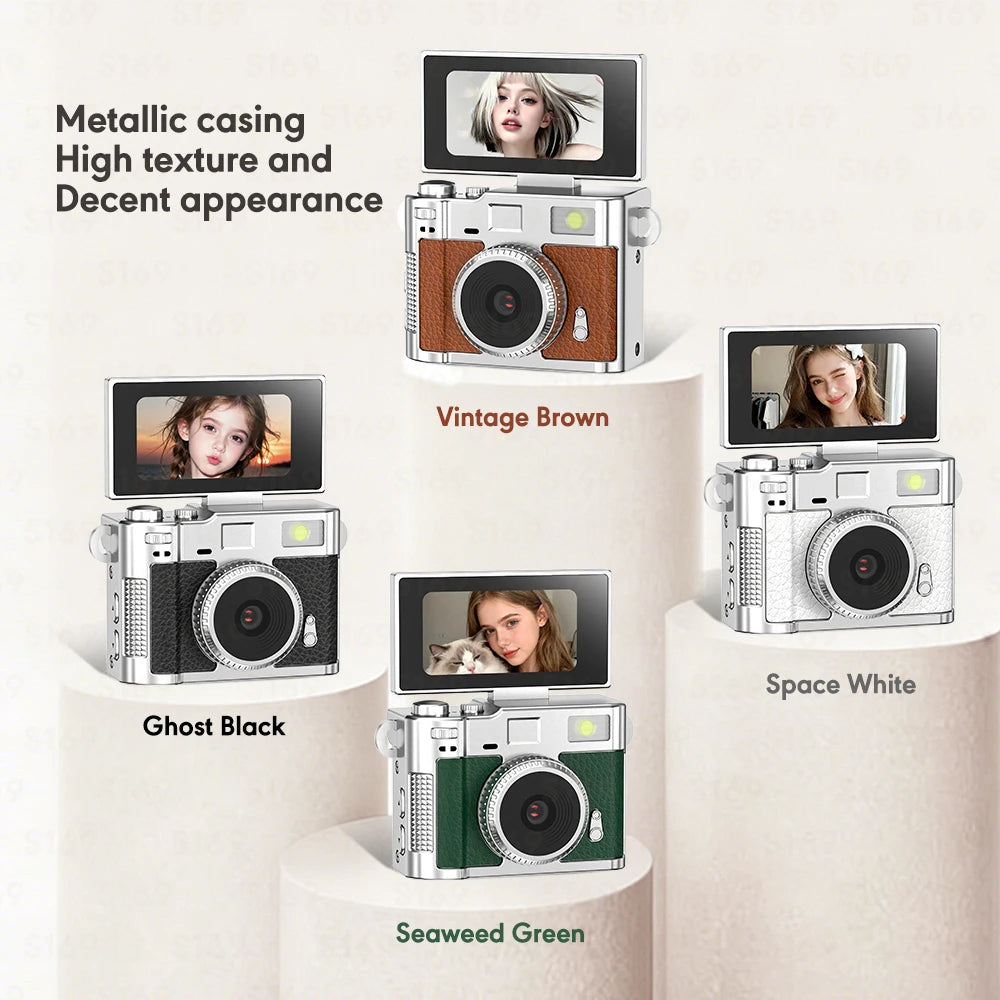 S169 camera in Vintage Brown, Ghost Black, Seaweed Green and Space White