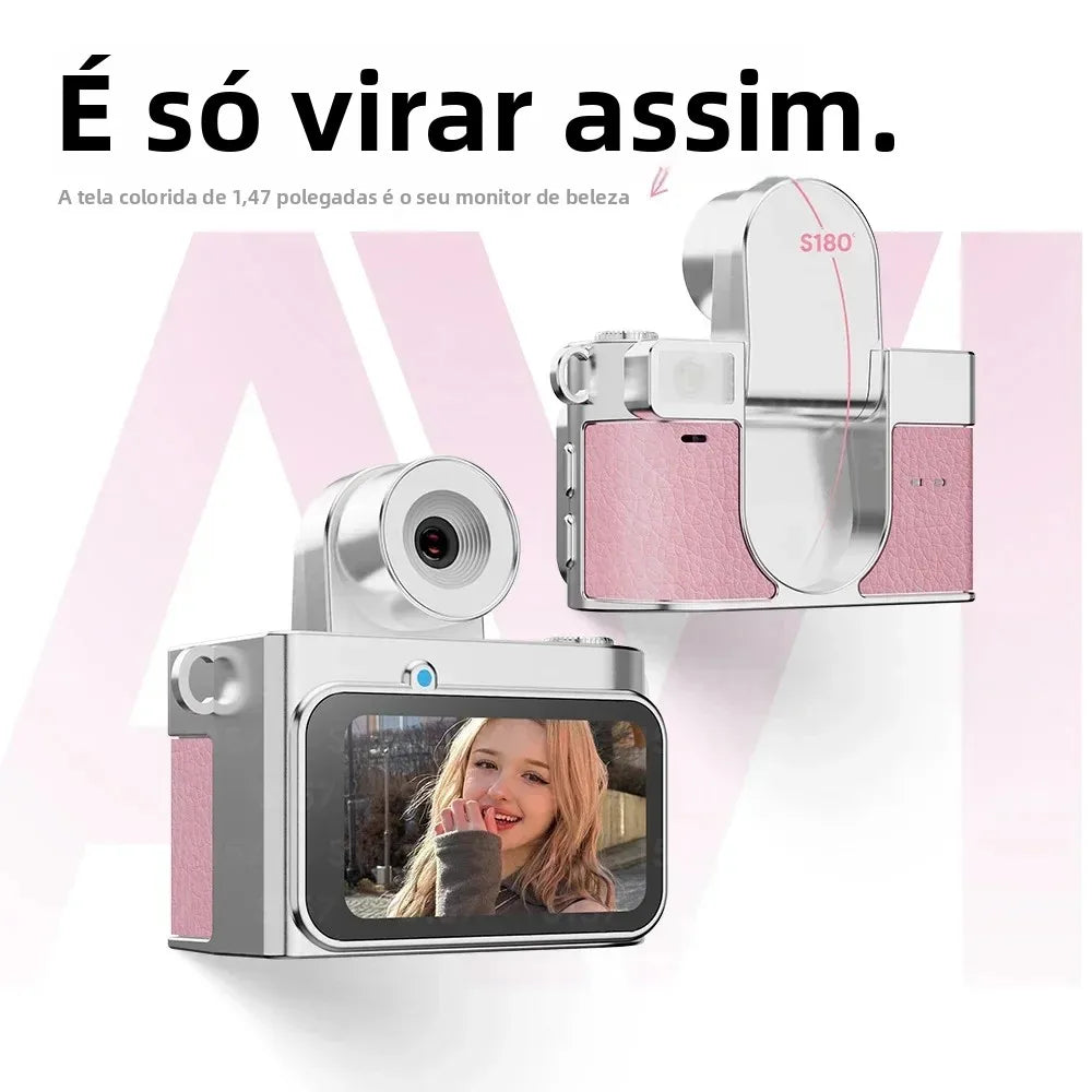 S157 mini camera flip lens pink and silver