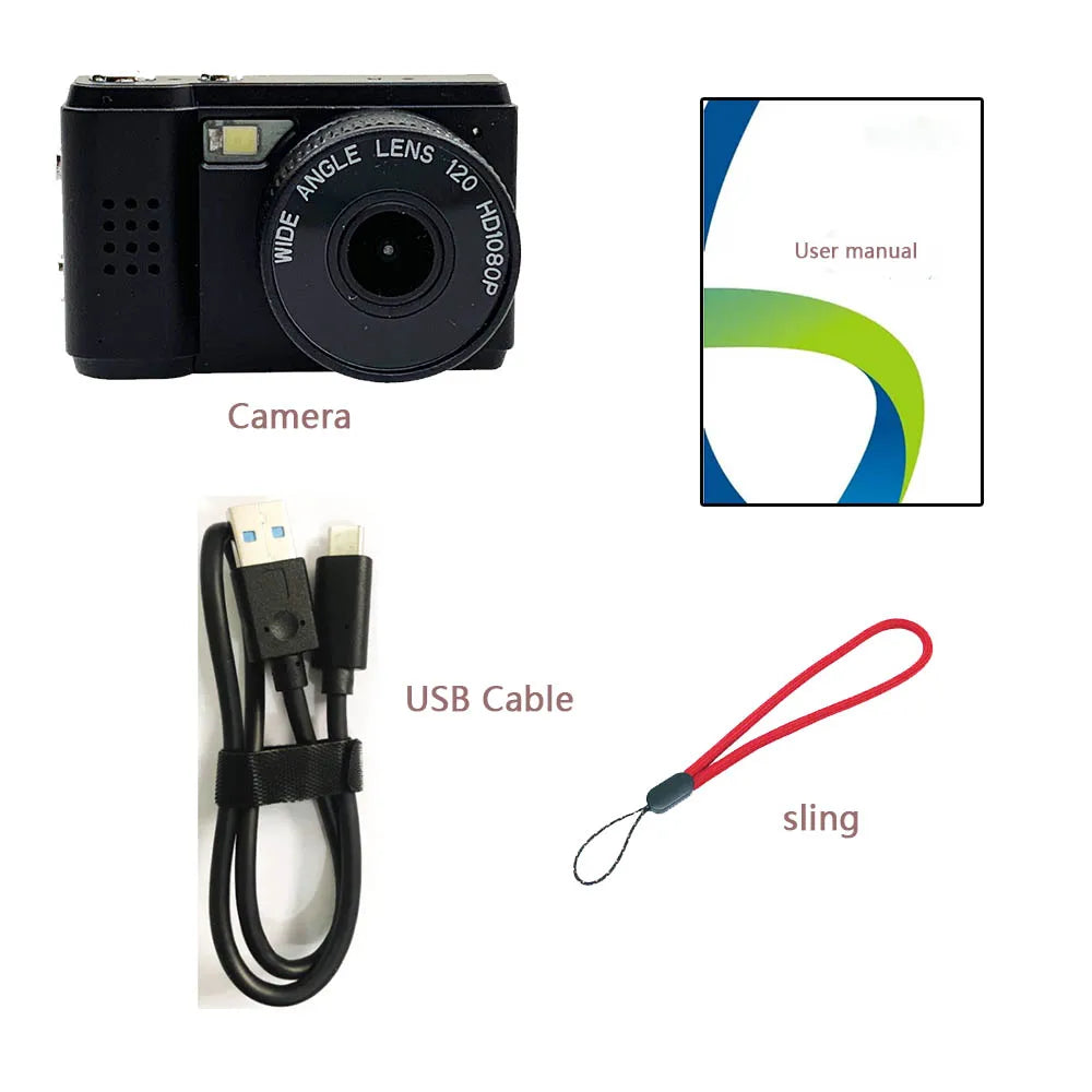 Mini camera kit with USB cable, manual and wrist sling
