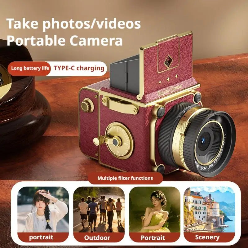 Vintage TLR-style box camera, portable camera for photos and videos